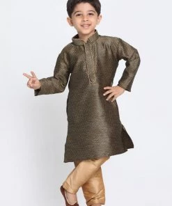 JBN Creation Boys' Black Cotton Silk Blend Kurta And Pyjama Set