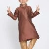 JBN Creation Boys' Maroon Cotton Silk Blend Kurta And Pyjama Set