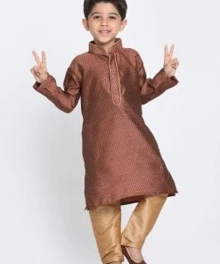 JBN Creation Boys' Maroon Cotton Silk Blend Kurta And Pyjama Set