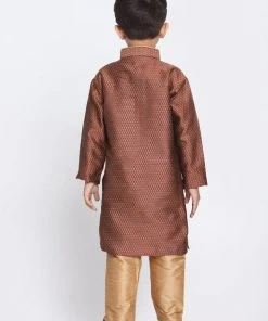 JBN Creation Boys' Maroon Cotton Silk Blend Kurta And Pyjama Set