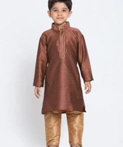 JBN Creation Boys' Maroon Cotton Silk Blend Kurta And Pyjama Set