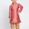JBN Creation Boys' Pink Cotton Silk Blend Kurta And Pyjama Set