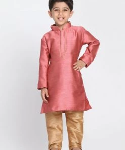 JBN Creation Boys' Pink Cotton Silk Blend Kurta And Pyjama Set