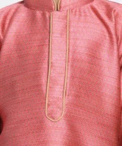 JBN Creation Boys' Pink Cotton Silk Blend Kurta And Pyjama Set