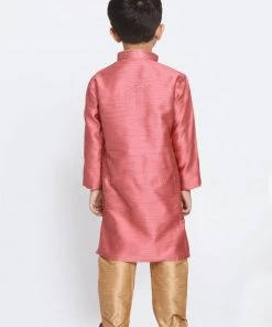 JBN Creation Boys' Pink Cotton Silk Blend Kurta And Pyjama Set