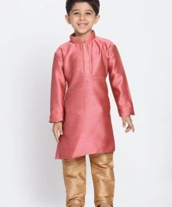 JBN Creation Boys' Pink Cotton Silk Blend Kurta And Pyjama Set