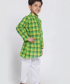 JBN Creation Boys' Green Cotton Kurta And Pyjama Set