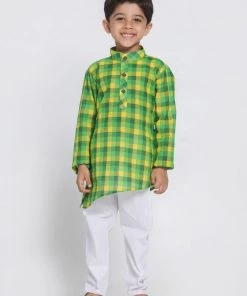 JBN Creation Boys' Green Cotton Kurta And Pyjama Set