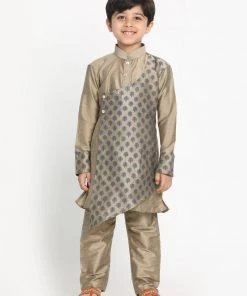 VASTRAMAY Boys Brown Ethnic Motifs Angrakha Kurta With Pyjamas