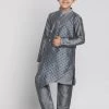 JBN Creation VASTRAMAY Boys Grey Layered Asymmetric Kurta With Pyjamas