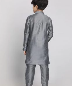 JBN Creation VASTRAMAY Boys Grey Layered Asymmetric Kurta With Pyjamas 11 JBN Creation VASTRAMAY Boys Grey Layered Asymmetric Kurta With Pyjamas