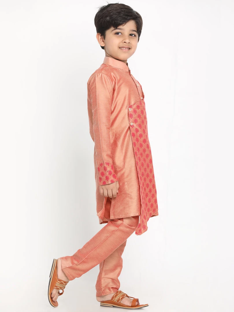 Vastramay Boys Pink Printed Angrakha Kurta With Pyjamas 6 Vastramay Boys Pink Printed Angrakha Kurta With Pyjamas