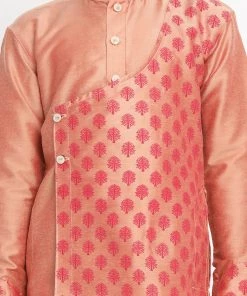 Vastramay Boys Pink Printed Angrakha Kurta With Pyjamas