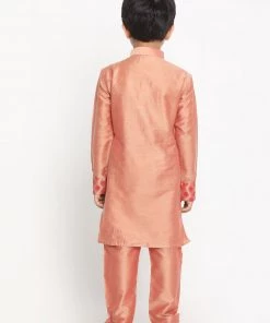 Vastramay Boys Pink Printed Angrakha Kurta With Pyjamas 11 Vastramay Boys Pink Printed Angrakha Kurta With Pyjamas