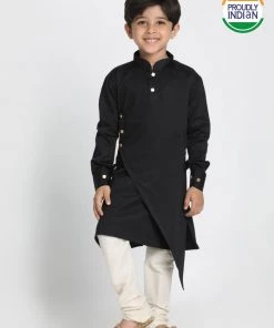 JBN Creation Boys' Black Cotton Satin Blend Kurta And Pyjama Set