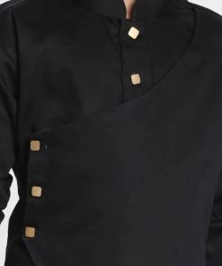 JBN Creation Boys' Black Cotton Satin Blend Kurta And Pyjama Set