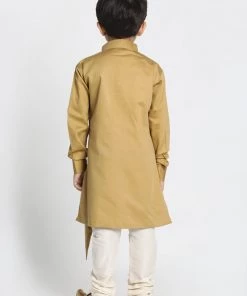 Vastramay Cotton Satin Blend Chiku And Cream Baap Beta Kurta Pyjama Set