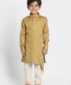 JBN Creation Boys Beige Cotton Silk Blend Kurta And Pyjama Set