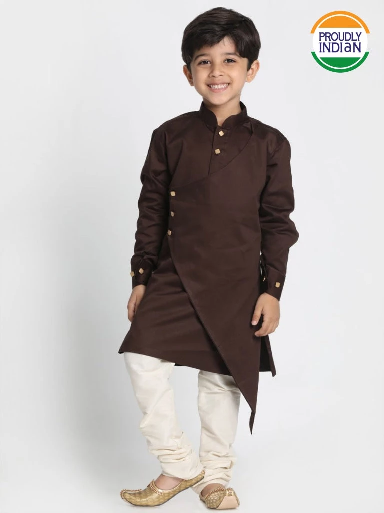 JBN Creation Boys' Brown Cotton Silk Blend Kurta And Pyjama Set 3 JBN Creation Boys' Brown Cotton Silk Blend Kurta And Pyjama Set
