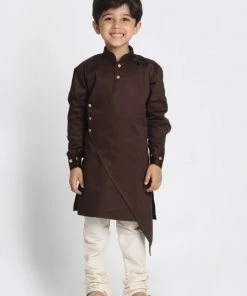 JBN Creation Boys' Brown Cotton Silk Blend Kurta And Pyjama Set 14 JBN Creation Boys' Brown Cotton Silk Blend Kurta And Pyjama Set