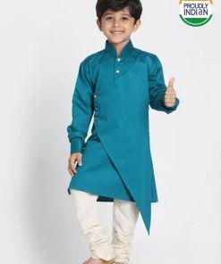 JBN Creation Boys' Green Cotton Silk Blend Kurta And Pyjama Set