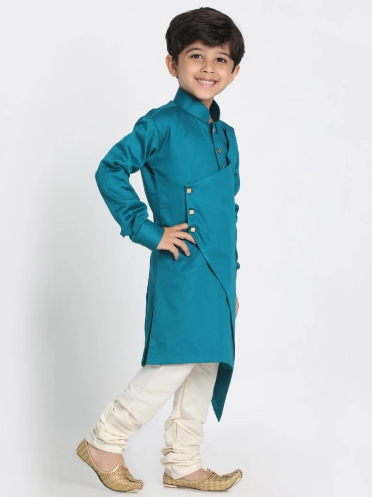 JBN Creation Boys' Green Cotton Silk Blend Kurta And Pyjama Set 4 JBN Creation Boys' Green Cotton Silk Blend Kurta And Pyjama Set