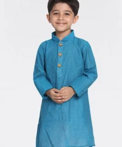 VASTRAMAY Boys Aqua Blue Handloom Pure Cotton Kurta