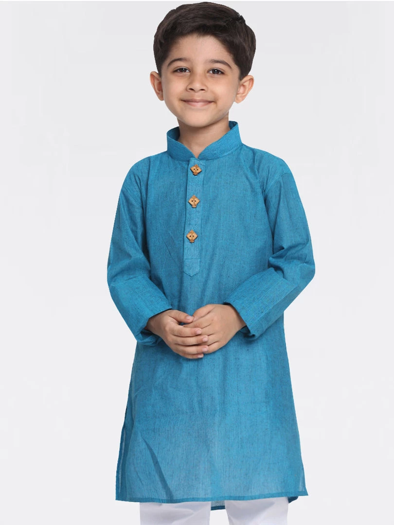 VASTRAMAY Boys Aqua Blue Handloom Pure Cotton Kurta 3 VASTRAMAY Boys Aqua Blue Handloom Pure Cotton Kurta