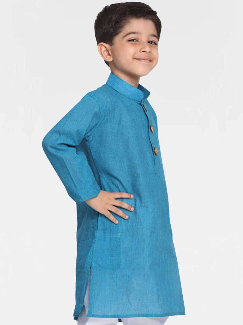 VASTRAMAY Boys Aqua Blue Handloom Pure Cotton Kurta 4 VASTRAMAY Boys Aqua Blue Handloom Pure Cotton Kurta