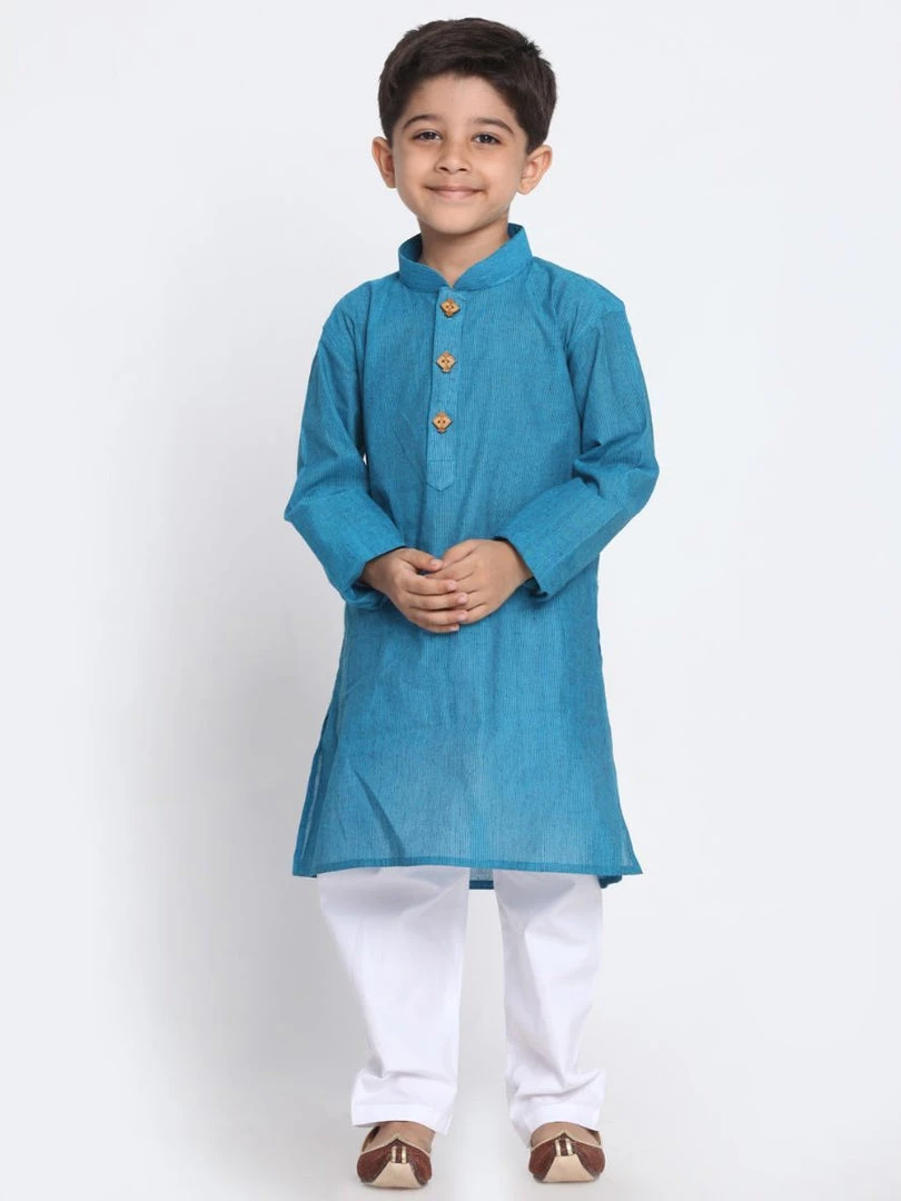 VASTRAMAY Boys Aqua Blue Handloom Pure Cotton Kurta 7 VASTRAMAY Boys Aqua Blue Handloom Pure Cotton Kurta