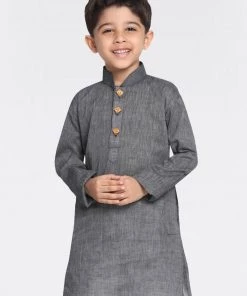 VASTRAMAY Boys Black Handloom Pure Cotton Kurta