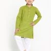 Vastramay Boy's Green & White Woven Design Kurta With Pyjamas 2 Vastramay Boy's Green & White Woven Design Kurta With Pyjamas
