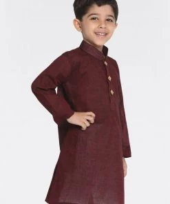 Vastramay Boys Maroon Handloom Pure Cotton Kurta