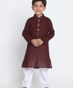 Vastramay Boys Maroon Handloom Pure Cotton Kurta