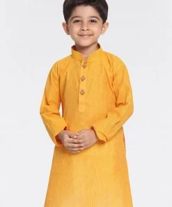 Vastramay Boys' Mustard Yellow Handloom Pure Cotton Kurta