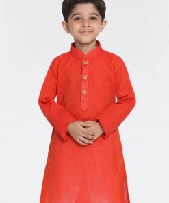 Vastramay Boys Red Handloom Pure Cotton Kurta