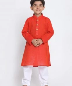 Vastramay Boys Red Handloom Pure Cotton Kurta
