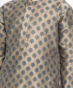 Vastramay Boy's Taupe & Green Woven Design Kurta With Pajama