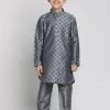Boys Vastramay Boy's Grey Printed Kurta With Pyjamas