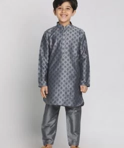 Boys Vastramay Boy's Grey Printed Kurta With Pyjamas