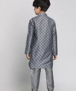 Boys Vastramay Boy's Grey Printed Kurta With Pyjamas