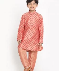 Boys Vastramay Boy's Pink Woven Design Kurta With Salwar