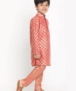 Boys Vastramay Boy's Pink Woven Design Kurta With Salwar