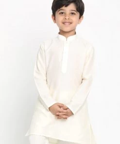 VASTRAMAY Boy's Cream-Coloured Kurta Boys