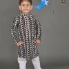 Boys Vastramay Boy's Black Geometric Checked Thread Work Kurta And Pyjama Set 2 Boys Vastramay Boy's Black Geometric Checked Thread Work Kurta And Pyjama Set