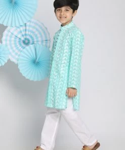 Boys Vastramay Boy's Green And White Kurta Pyjama Set