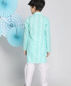 Boys Vastramay Boy's Green And White Kurta Pyjama Set 11 Boys Vastramay Boy's Green And White Kurta Pyjama Set