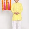 Vastramay Boys Mustard And White Kurta Pyjama Set