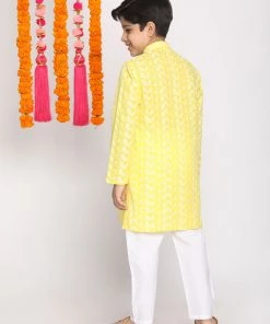 Vastramay Boys Mustard And White Kurta Pyjama Set