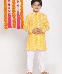 Vastramay Boys Orange And White Kurta Pyjama Set